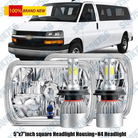 Pair 7X6" 5x7" LED Headlights for Chevy Express Cargo Van 1500 2500 3500 Square