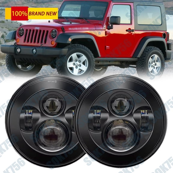 Pair 7inch Round LED Projector Headlight Hi-LO for Jeep Wrangler JK JKU TJ LJ CJ