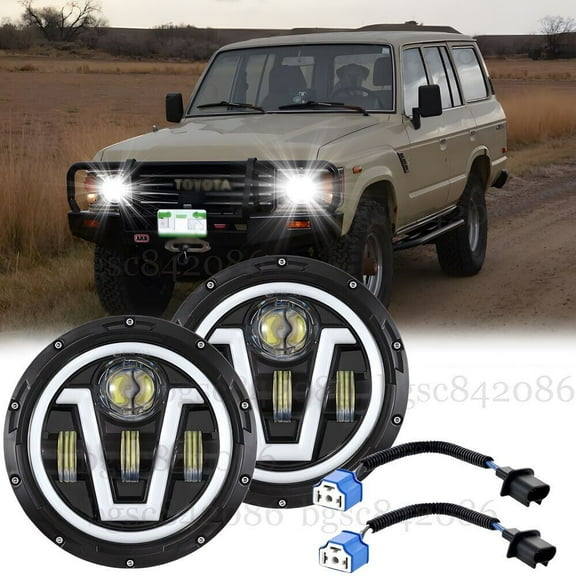 Pair 7inch Round Led Headlights For TOYOTA LAND CRUISER FJ40 FJ60 J80 1965-1985