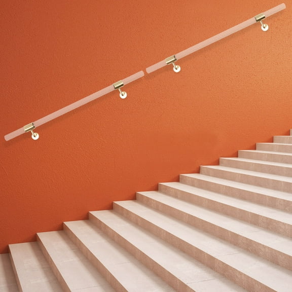 Pair Acrylic Handrail for Indoor Stairs Wall Mount Railing with Golden Bracket,Acrylic Handrails for Indoor Stairs