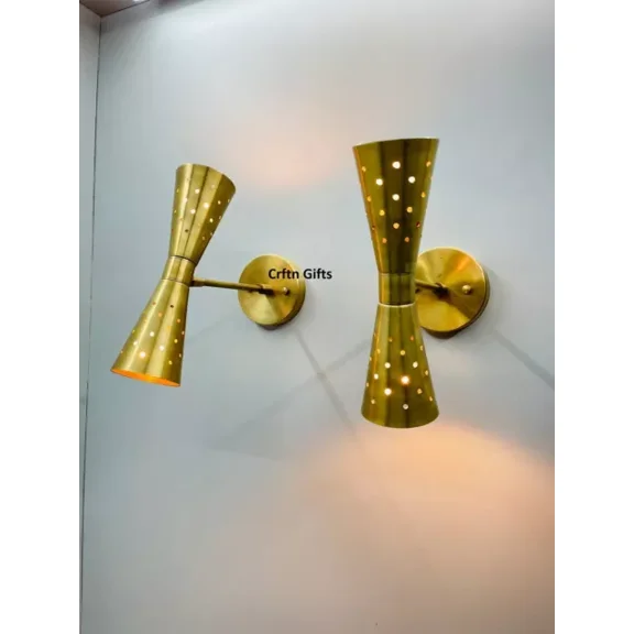 Pair Atomic 50's 60's Style mid-Century Modern Bow tie Dual Cone Wall Sconce