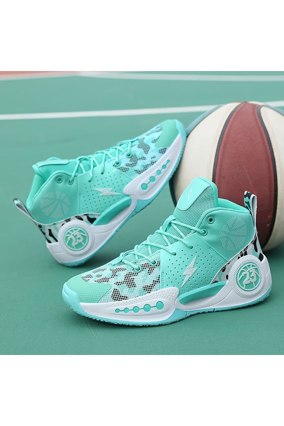 A Pair Of Basketball Shoes for Men, Extra Large Size, Designer, Adult, Outdoor, Men's Dunking Shock-bing, Boy-parent Shoes Mid-calf Sports Shoes, Anti-slip, Fashionable Street Trend, Group Training