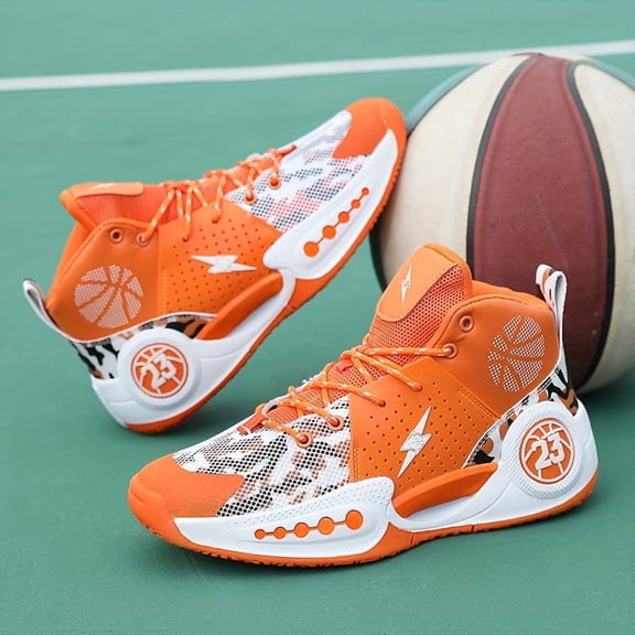 A Pair Of Basketball Shoes for Men, Extra Large Size, Designer, Adult, Outdoor, Mid-calf Sports Shoes, Men's Dunking Shock-bing, Boy-parent Shoes, Anti-slip, Fashionable Street Trend
