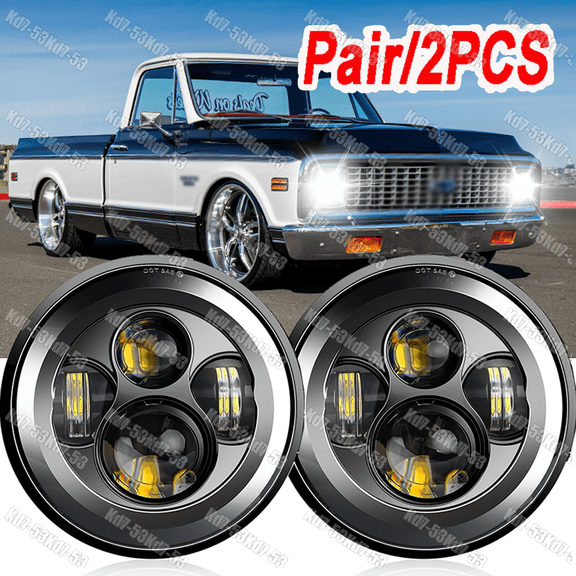 Pair Black 7" Round LED Headlights Hi/Lo Beam for Chevy Truck Camaro C10 C20