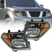 Pair Black Halogen Headlights For 2005-2008 Nissan Frontier Pathfinder Lamps 05-07