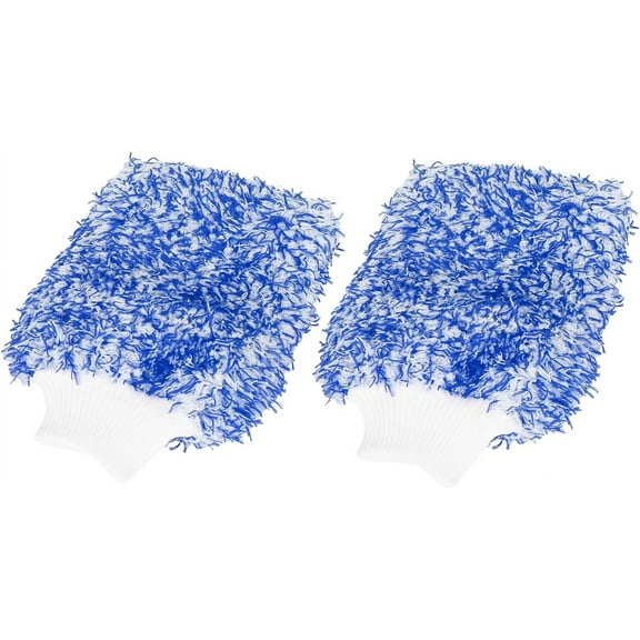 Pair Blue Coral Fleece Car Wash Mitt Microfiber Glove Double Sided Dirt Washing Tool