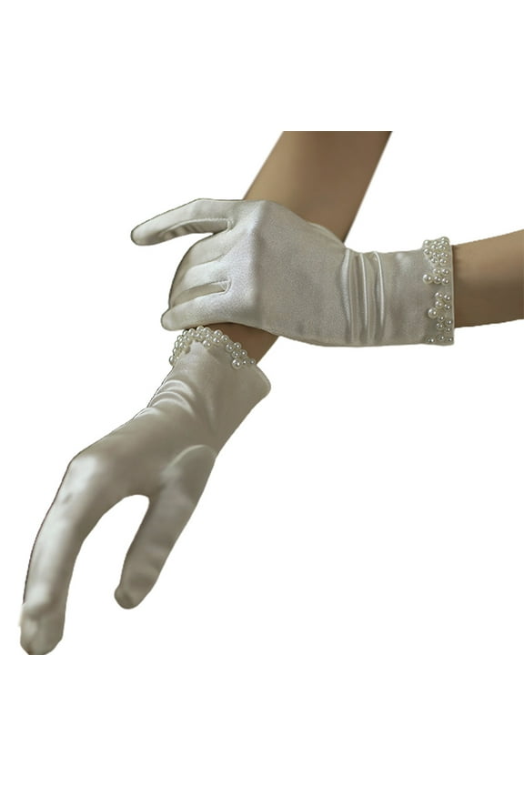 Pair Bridal Girl's Fancy Stretch Satin Dress Gloves Wrist Length Prom Mittens