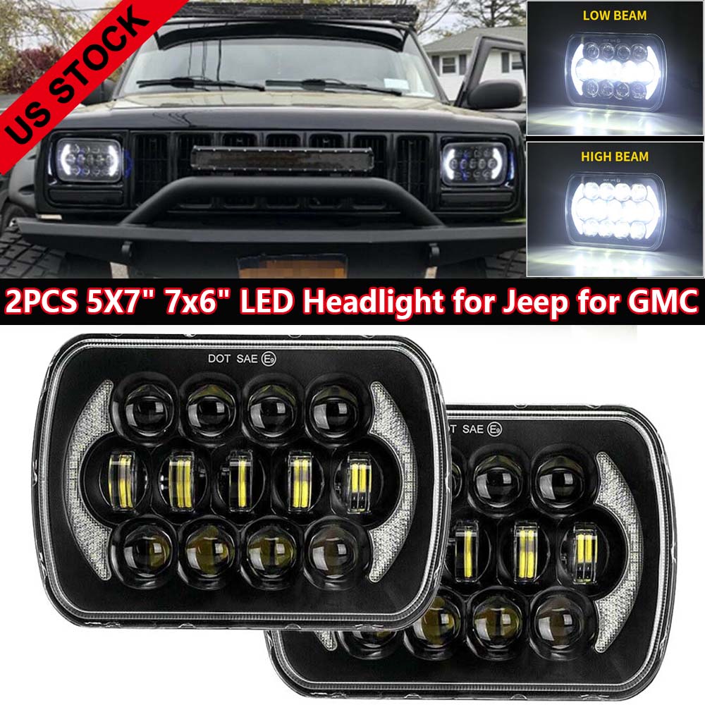 Pair Brightest DOT 7x6" 5x7 Led Headlight High/Low DRL For Jeep
