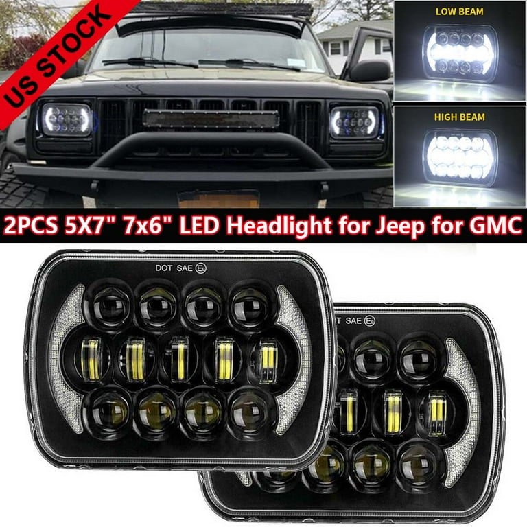 Pair Brightest DOT 7x6 5x7 Led Headlight High/Low DRL For Jeep Cherokee XJ  YJ MJ Trucks