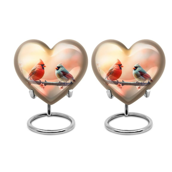 Pair Of Cardinal Birds Burial Urns For Adult Human Ashes - Sleek Heart Urn for Women's Heart Shapeds - Small Cremation Urn for Adult Remembrance - Cremation Urn - Heart Shaped Gifts (3inch,2PCS)