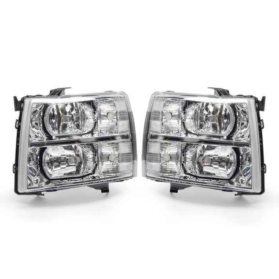 Pair Chrome Headlights, Clear Lens, 2007-2013 Chevy Silverado 1500/2500/3500 & HD Models, OE Replacement, Driver & Passenger Side