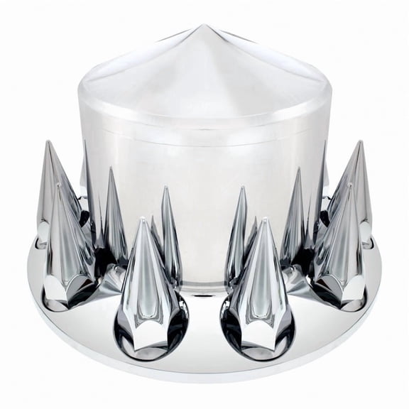 Pair Chrome Plastic Semi Truck Rear Wheel Axle Hub Covers / 33mm Thread On Caps