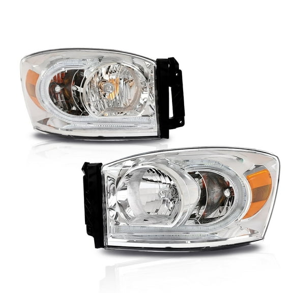 Pair Clear LED Headlights Chrome Housing Set Fit For Dodge Ram 1500 2500 3500 2006-2009