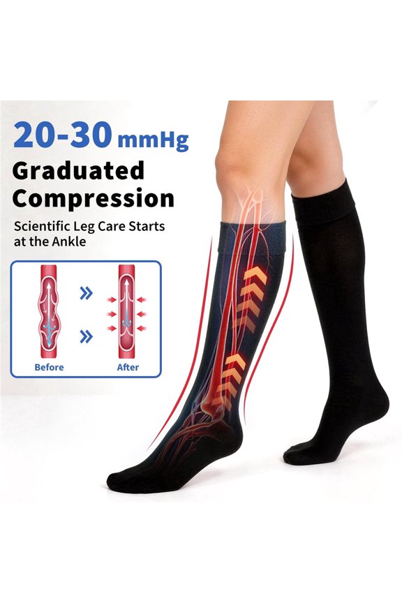 A Pair Compression Socks for Men Women, 20-30 mmHg Graduated Open Toe Compression Socks, Knee High Support Socks for Leg Stability, Ideal for Running, Travel, Nurses, Work and Daily Wear, Black, XL