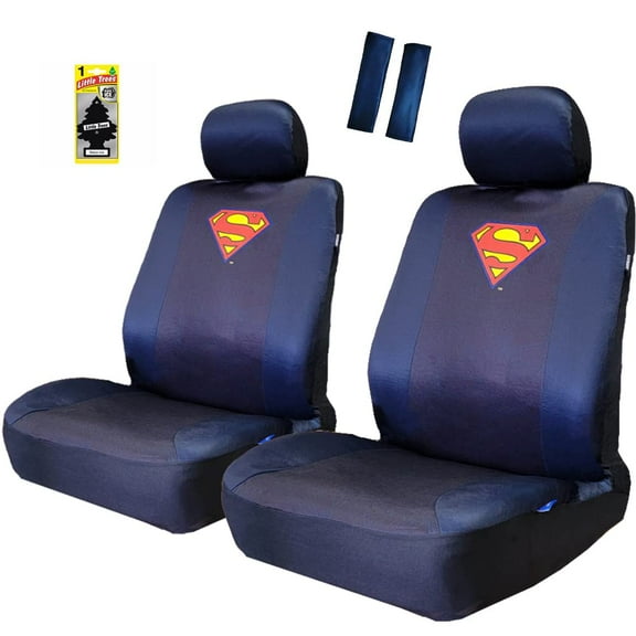 Pair DC Comic Superman Logo Car Seat Covers Shoulder Pads Set from BDK Bundle with Air Freshener