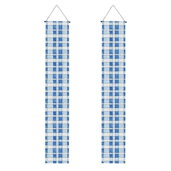 A Pair Of Decorative Banners 70.9×11.8in Can Be Reused And Easily Installed For Indoor Or Outdoor Or Anywhere Cornflowerblue Checked Hand-Drawn Sketch_2