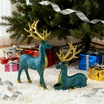 Pair of Deer Figurines, Resin Deer Statue for Home Decor, Elegant Ornament for Wine Cabinet TV Stand Living Room, Symbol of Good Luck Housewarming Gift(A)