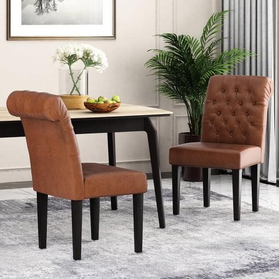 Pair of Dining Chairs | Rolltop Backrest Design for Upscale Dining Spaces | PU and Environment - friendly Rubberwood | Meets Requirements for Comfortable and Sustainable Seating