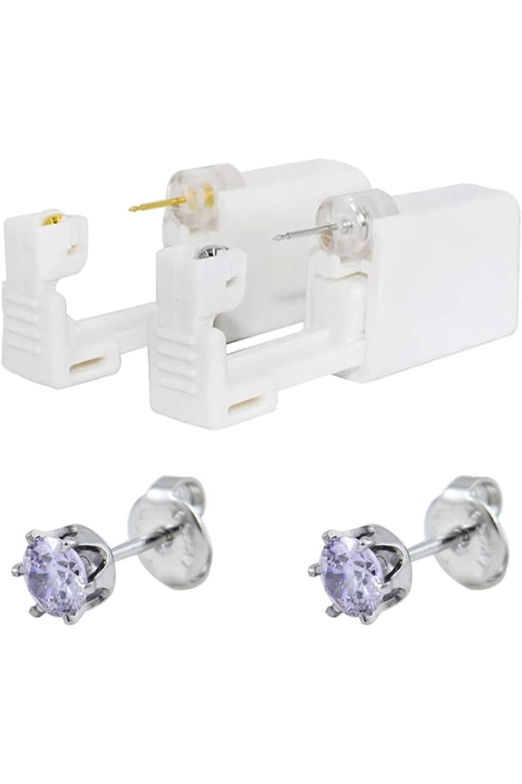 Pair Disposable Sterile Ear Piercing Unit Cartilage Tragus Helix Piercing Gun NO Pain Piercer Tool Machine Kit Stud Choose Design (Pair 516,Silver 5mm Violet Zircon)