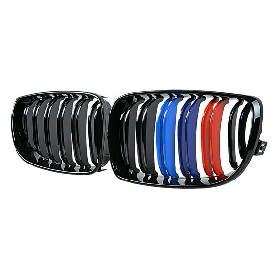 Pair Dual Slat Glossy Black M-Color Front Kidney Grille Hood For BMW E81 E87 E82 E88 120i 128i 130i 135i Selected