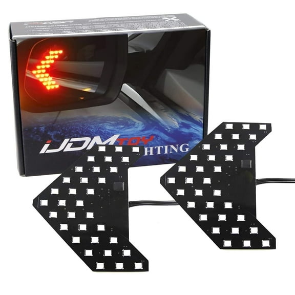 Pair Dynamic Sequential 3-Step Flash 33-SMD LED Circuit Board Panels for Behind The Side Mirror Turn Signal Retrofit, Brilliant Red
