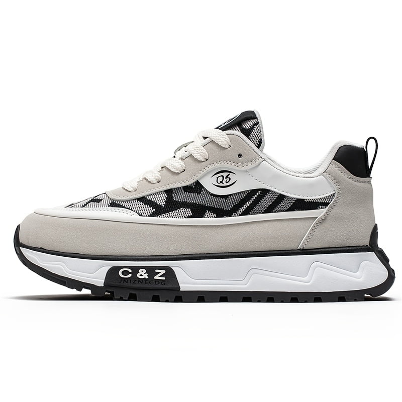A Pair of Fashionable Men'S Sports Shoes | Casual All-season Hiking Shoes with Traditional Ethnic Plaid & Round Toe Design Lace-up, Breathable Fabric Upper, Rubber Sole, Non-slip Durable Outdoor ，