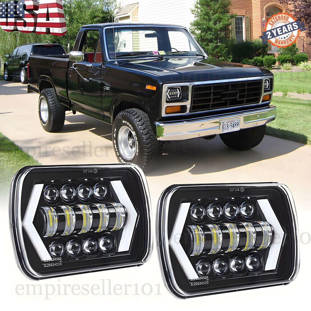 Pair Fit Ford F-150 1981 1982 1983 1984 7x6 5x7 LED Headlights Hi Lo ...