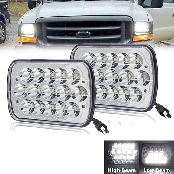 Pair Fit for Ford F250 F350 E150 E250 E350 7x6 Projector Headlamp Hi/Lo LED Headlights