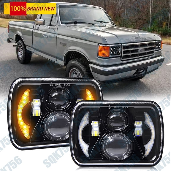 Pair For 1976-86 Ford F150 F-150 Pickup 7x6 5x7" LED Headlights Square Hi/Lo DOT