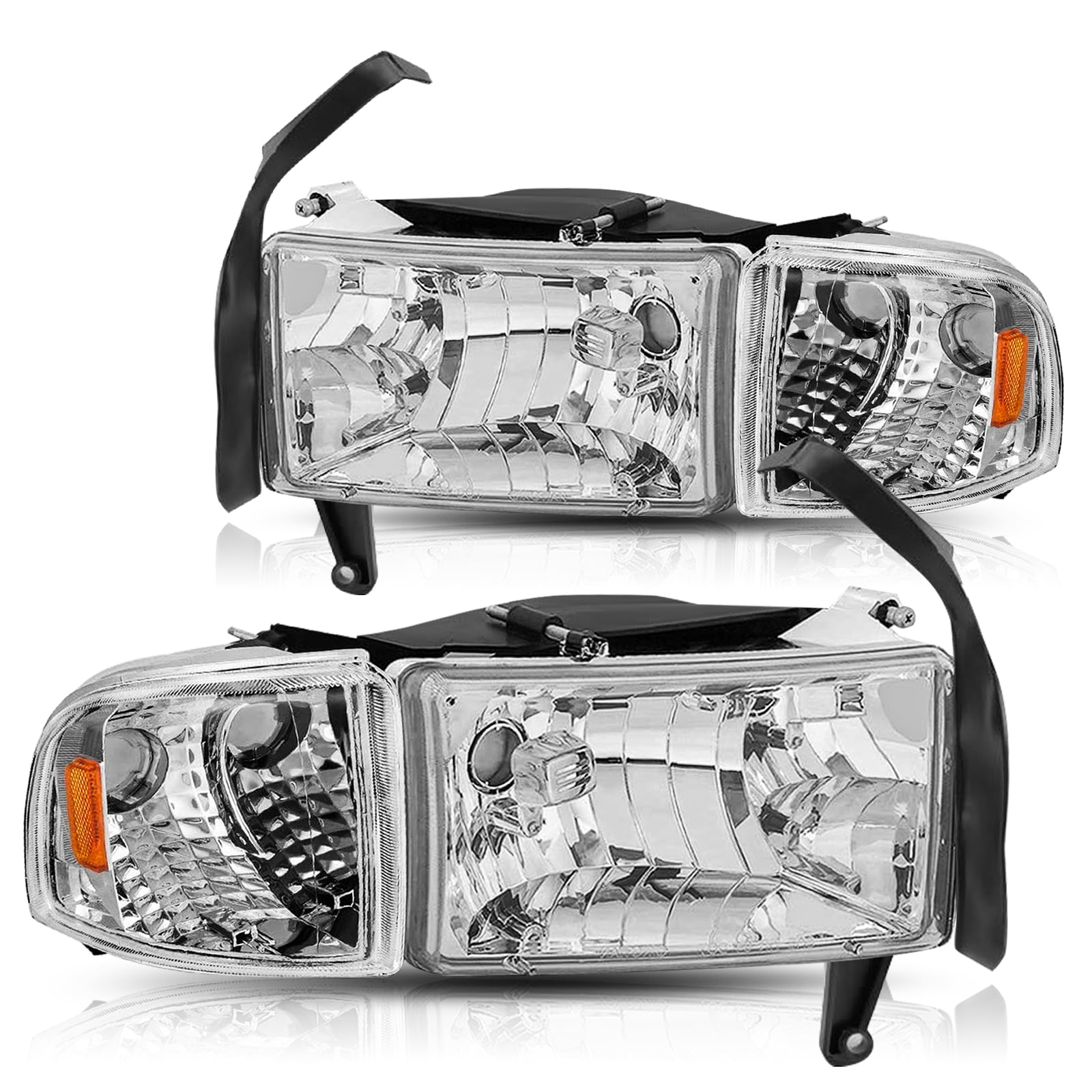 Pair For 1994-2002 Dodge Ram 1500/94-02 2500 3500 Headlights Chrome Headlamp