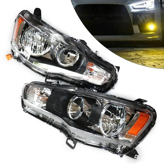Pair For 2008-2017 Mitsubishi Lancer Halogen Headlights Headlamps Left & Right