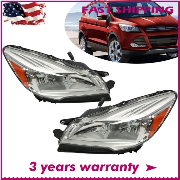 Pair For 2013 2014 2015 2016 Ford Escape SUV Chrome Amber Headlights Assembly