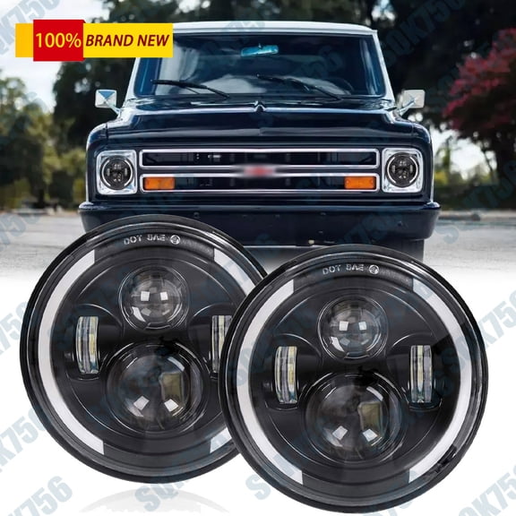 Pair For Chevy C10 C20 3100 Nova Blazer Pickup 7" Round LED Headlights Halo DRL
