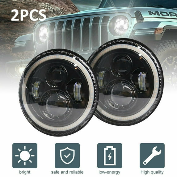 Pair For Hummer H2 2003 2004 2005 2006 2007 Black 7" Round Led Headlight Sealed Beam