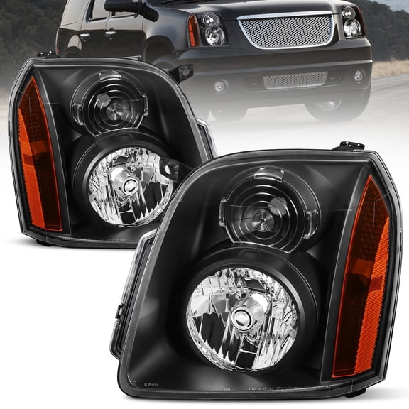 Pair Front Black Housing Headlights Assembly For 2007-2014 GMC Yukon XL Denali