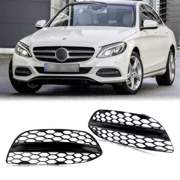 Pair Front Bumper Fog Light Grille Cover For Mercedes W205 C300 2015-2018