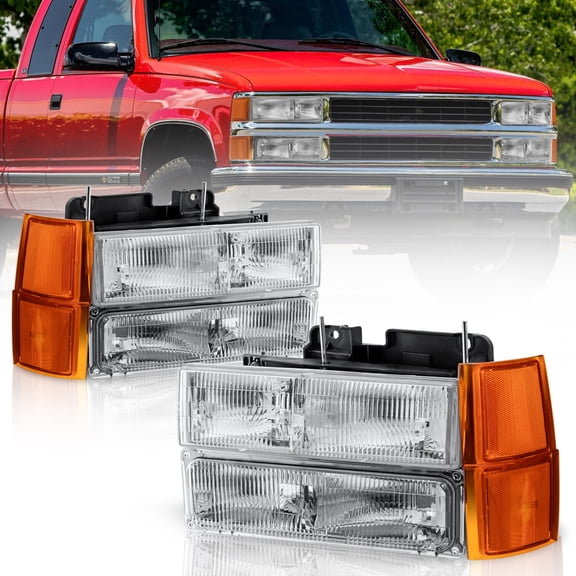 Pair Front Headlights Assembly For 94-99 Chevy Silverado Suburban K1500 C1500