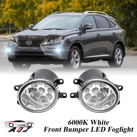 Pair Front LED Fog Lights Kit for Lexus RX350 RX450h 2010-2014, 55W 6000K White Off-Road Lamps Black Front Bumper LED Fog Lights