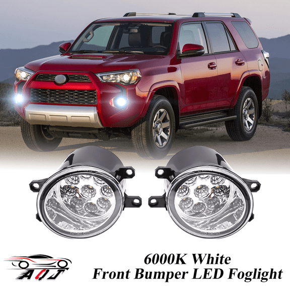 Pair Front LED Fog Lights Kit for Toyota 4Runner 2010-2023, 55W 6000K White Off-Road Lamps Black Front Bumper LED Fog Lights
