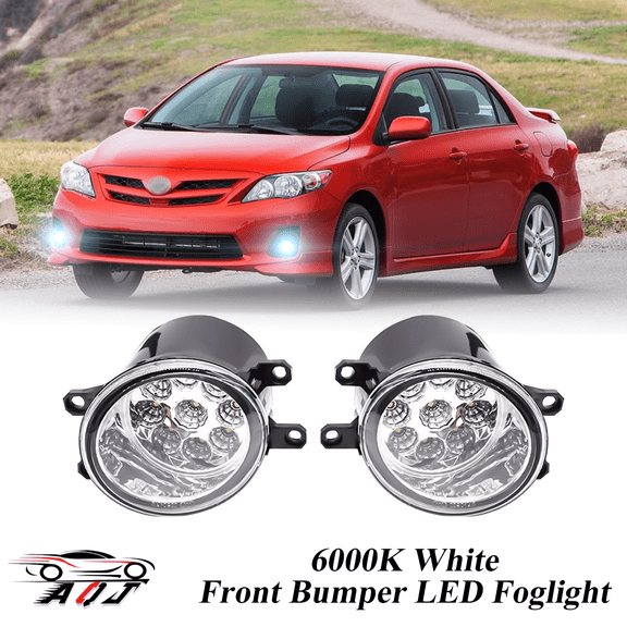 Pair Front LED Fog Lights Kit for Toyota Corolla 2009-2013, 55W 6000K White Off-Road Lamps Black Front Bumper LED Fog Lights
