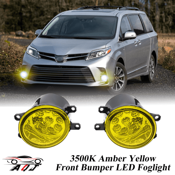 Pair Front LED Fog Lights Kit for Toyota Sienna 2011-2020, 55W 3500K Amber Yellow Off-Road Lamps Black Front Bumper LED Fog Lights