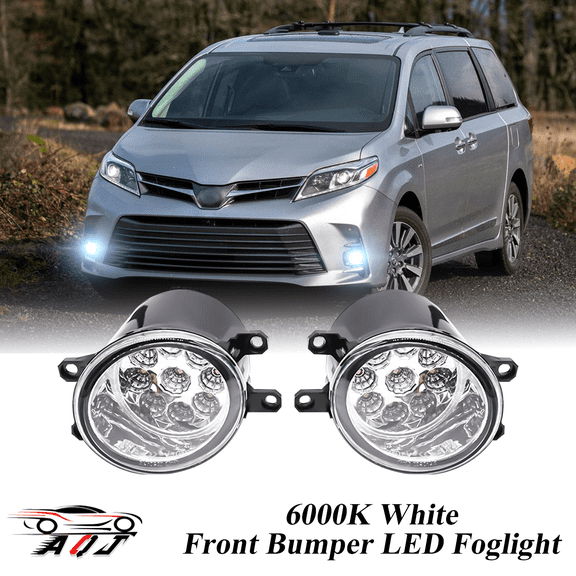 Pair Front LED Fog Lights Kit for Toyota Sienna 2011-2020, 55W 6000K White Off-Road Lamps Black Front Bumper LED Fog Lights