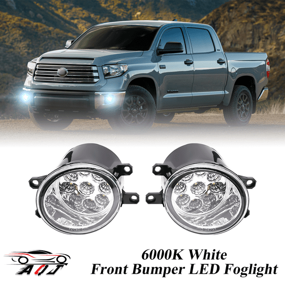 Pair Front LED Fog Lights Kit for Toyota Tundra 2010-2023, 55W 6000K White Off-Road Lamps Black Front Bumper LED Fog Lights