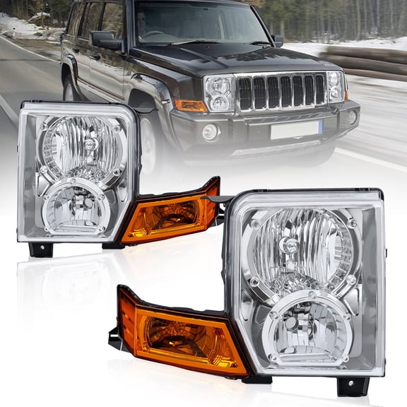 Pair Front Lamps Headlights Assembly For 2006-2010 Jeep Commander Chrome Housing