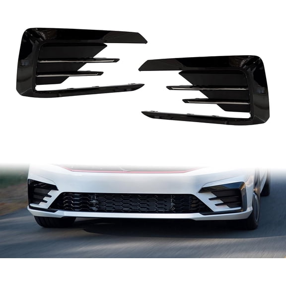 Pair Front Lower Black W/Chrome Trim Fog Light Lamp Grille Grill Cover Compatible with Volkswagen VW Passat R-Line 2016 2017 2018 2019, Right Passenger & Left Driver Side