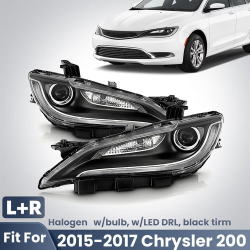 Pair Halogen Headlights For 2015-2017 Chrysler 200 W/ LED DRL w/bulb Left +Right