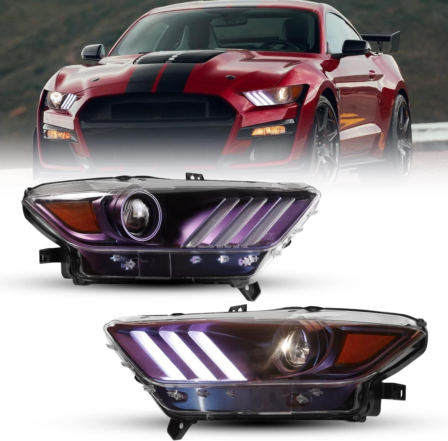 Pair Headlights 2015-2017 Ford Mustang Coupe & Convertible/2016-2020
