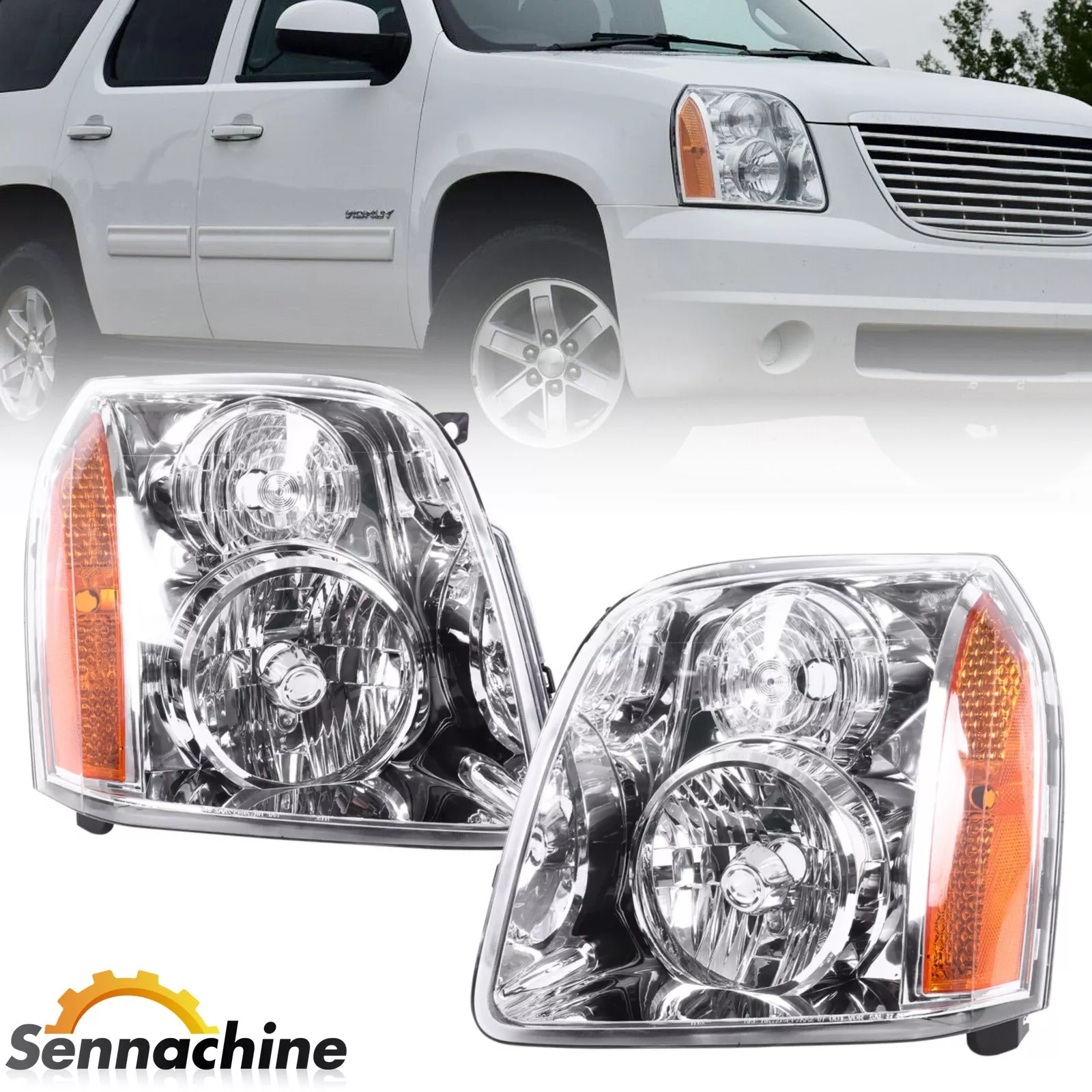 PIT66 LED DRL Tube Projector Headlights Assembly Compatible With GMC Sierra 1500 2007-2013/Fit Sierra 2500HD 3500HD 2007-2014 (Not Fit Classic Models) Headlamp Smoky Lens Black Housing Clear Reflector