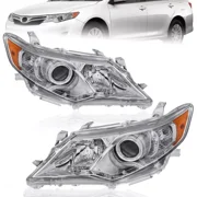 MOSTPLUS Pair Headlights Assembly for 2012-2014 Toyota Camry w/ Chrome Housing Clear Lens