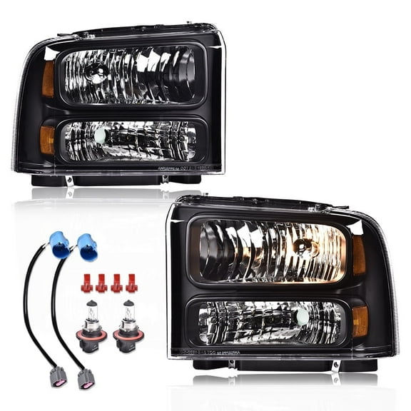 Pair Headlights Lamp Clear / Black Fit for Ford F-250 F-350 Super Duty 1999-2004
